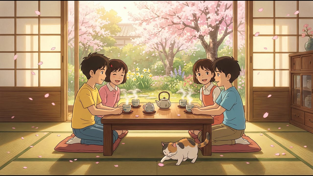 Cozy Spring Morning ASMR 🌸 Making Flower Tea & Family Breakfast (Ghibli Style)