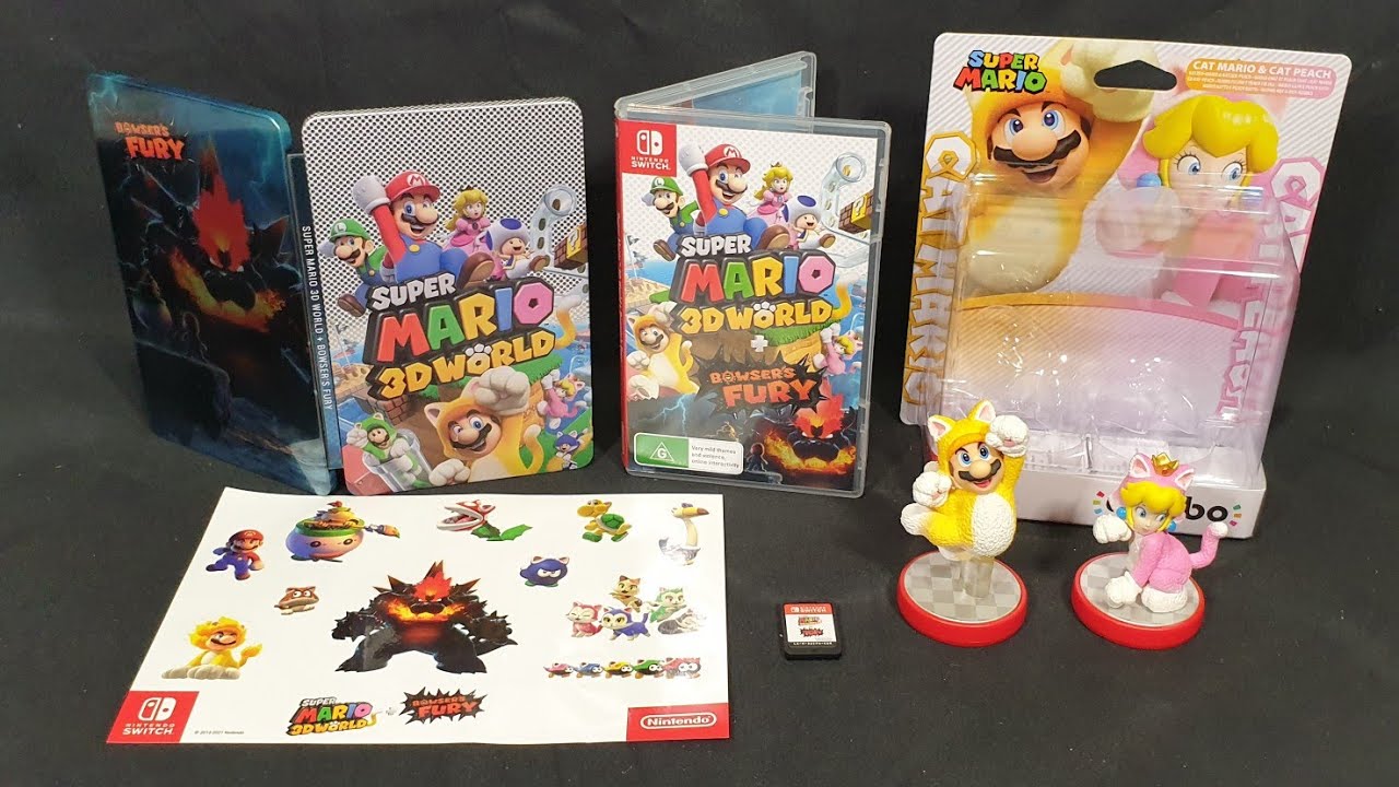 Unboxing: Super Mario 3D World + Bowser's Fury and Cat Mario & Cat Peach Amiibo 2 Pack - Nintendo