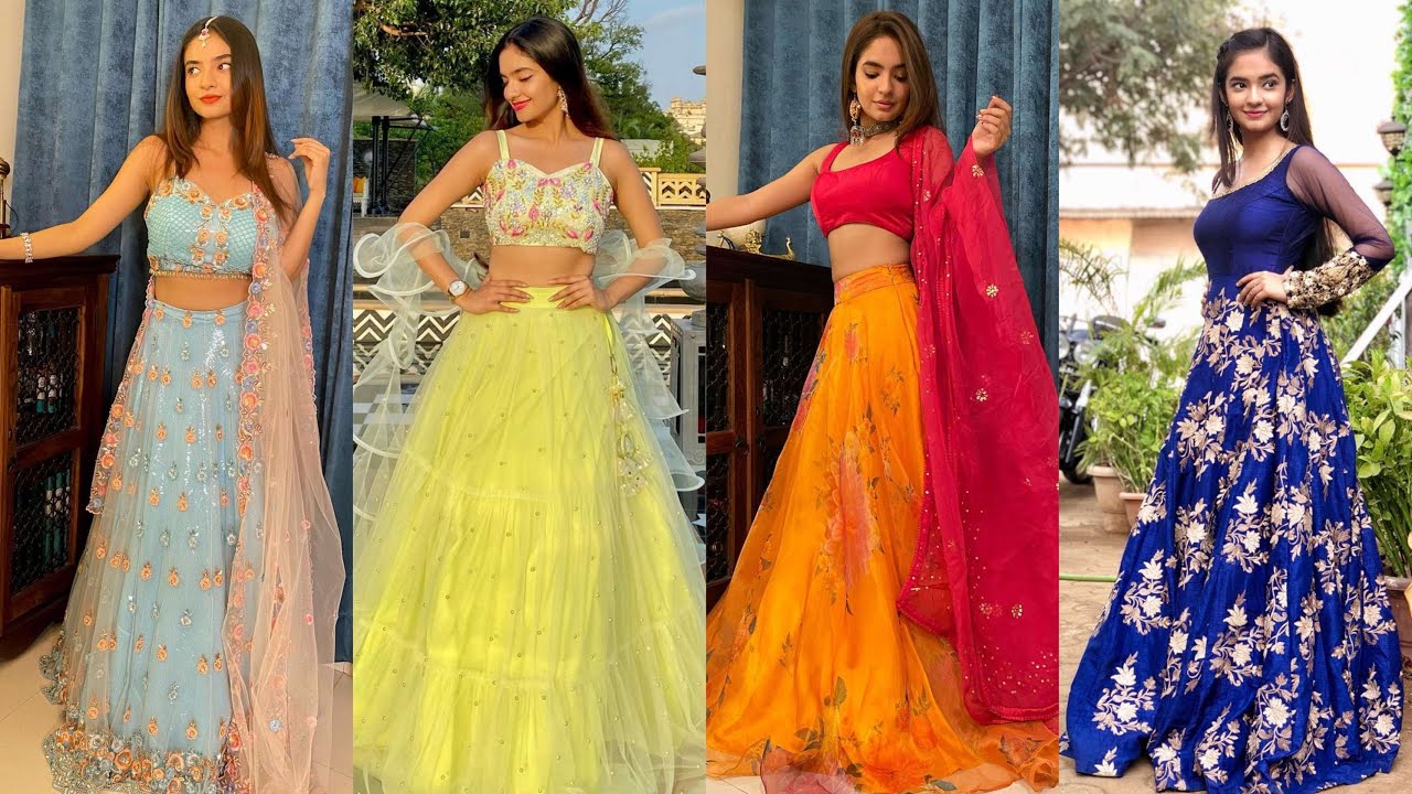 Anushka Sen 😍 beautiful dresses designer 🤯lehenga gown collection |❤🥰 #Balveer #Anushka Sen #dresses