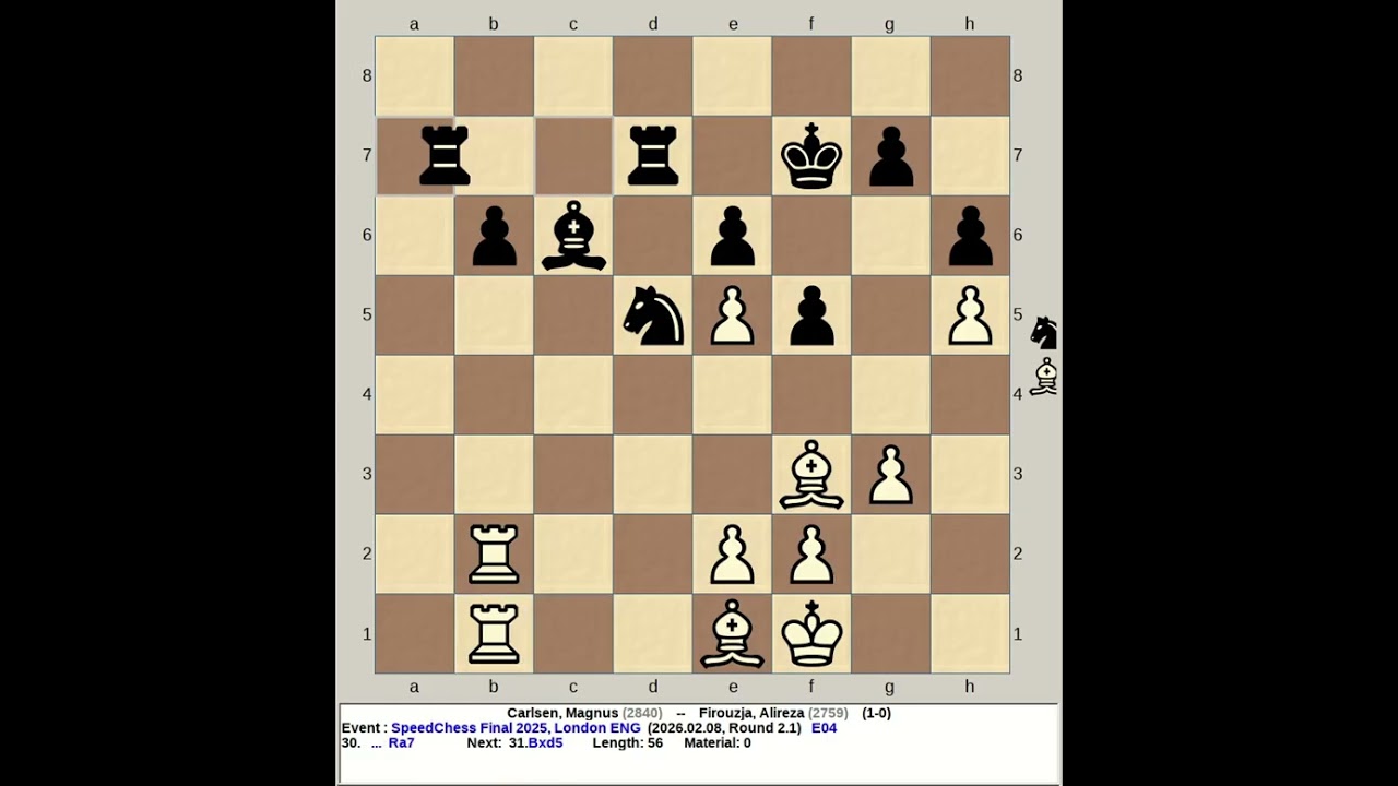 Carlsen, Magnus vs Firouzja, Alireza | SpeedChess Final 2025, London England R2 1