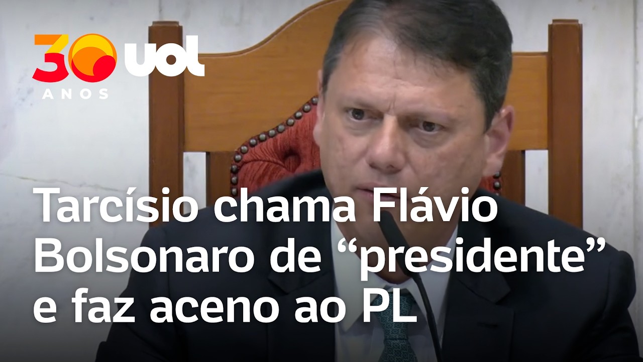 Tarcísio chama Flávio Bolsonaro de 'presidente' e faz aceno ao PL em homenagem ao Valdemar