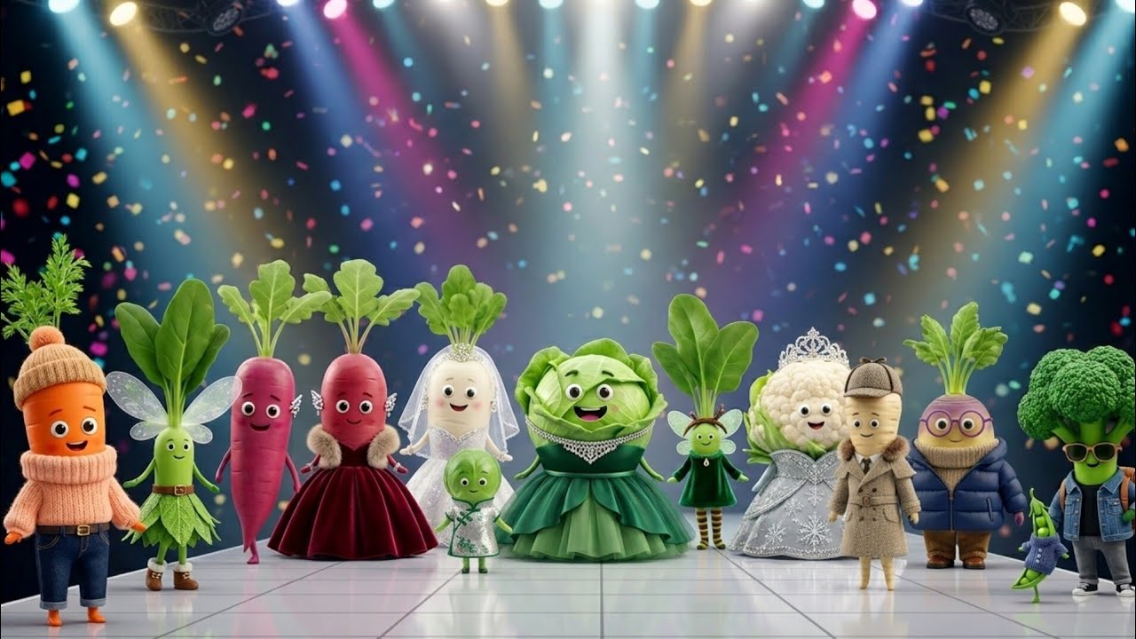 ❄️🥕 Winter Veggie Fashion Show – 3D Ramp Walk for Kids | Fun Animated Rhyme | Happy Star Rhymes 🍠🎶