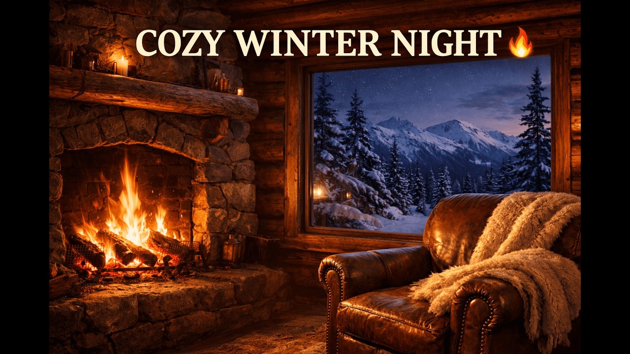 Cosy Cabin Fireplace 🔥 Winter Night Ambience | Sleep, Relax, Study (No Talking)