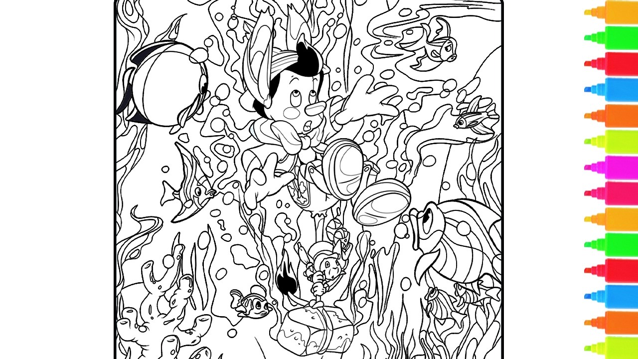 Coloring Pinocchio Is Underwater Looking For His Father | Disney Pinocchio Coloring Pages
