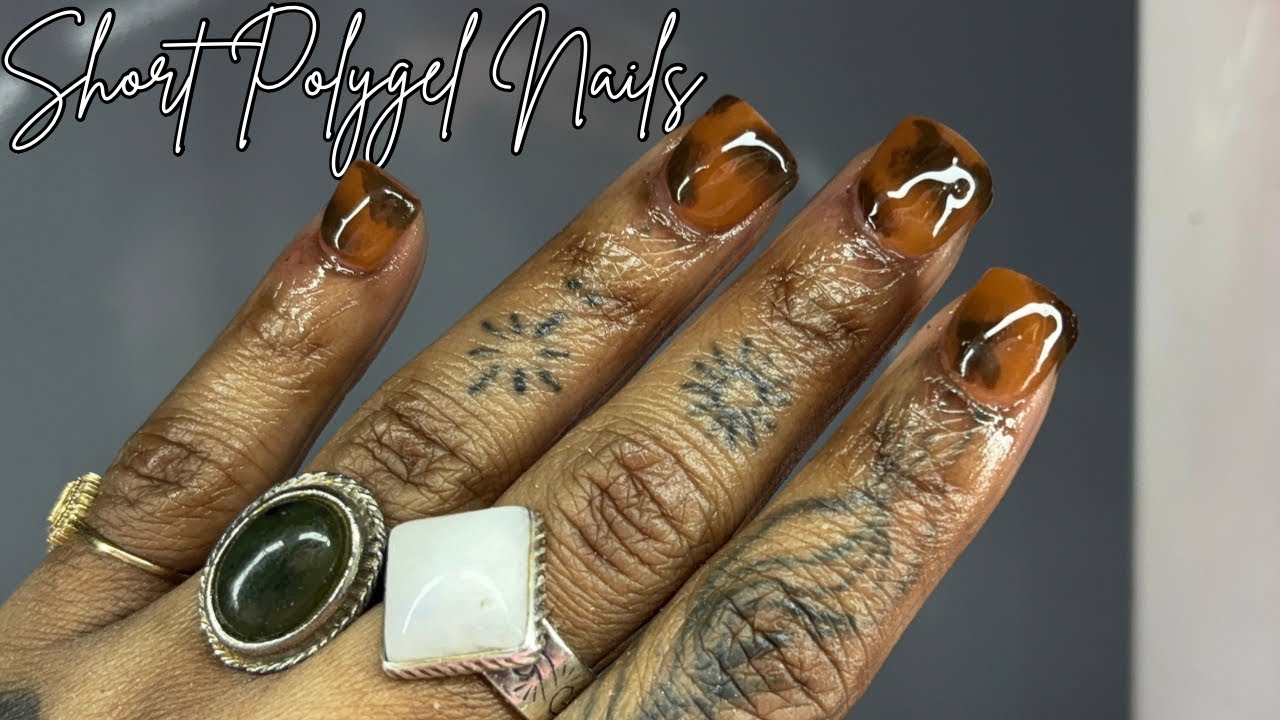 short polygel nails | tortoise print nails tutorial | polygel overlay