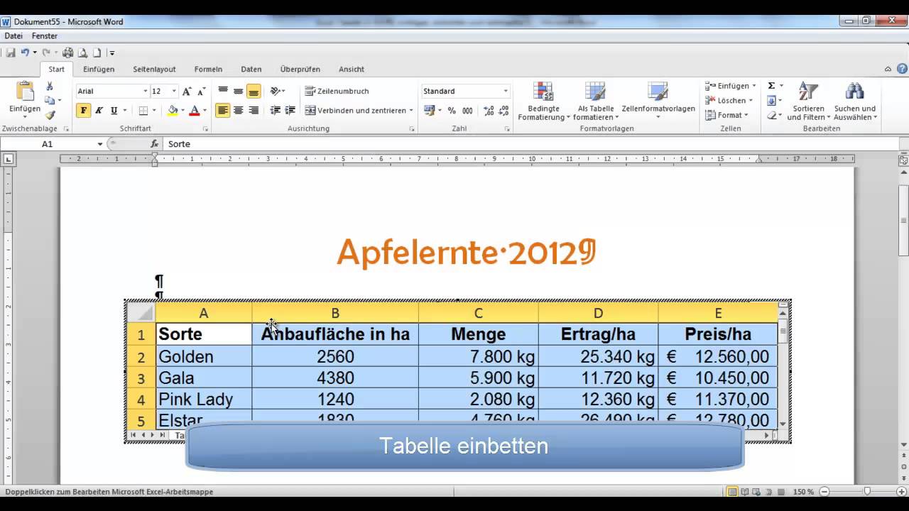 UD 17 - Excel-Tabelle in Word einfügen, einbetten und verknüpfen