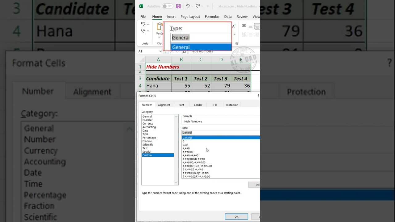 Custom Formatting trick to Hide Numbers in Excel