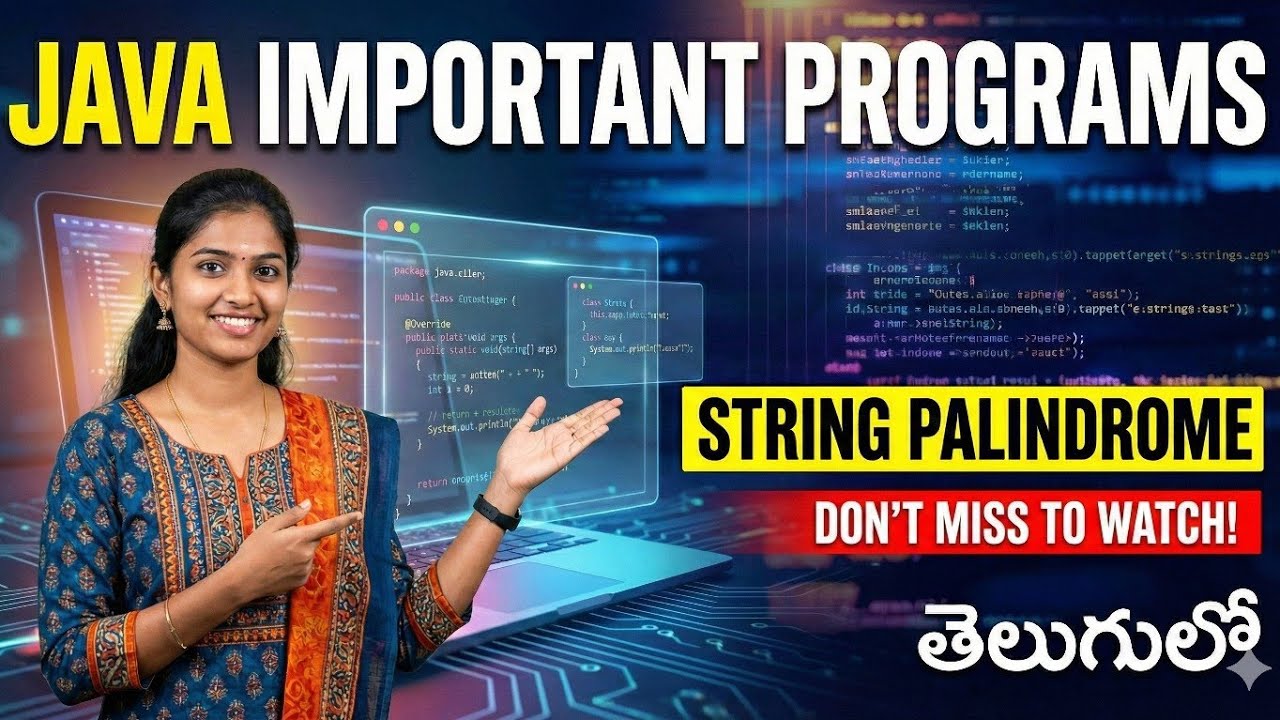 Java Important Programs in Telugu | String Palindrome Program Step by Step