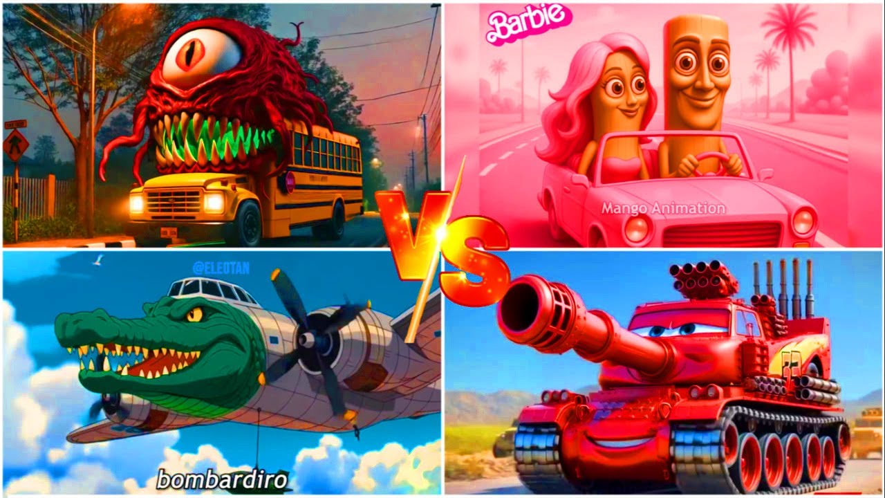 School Bus  🆚 Bombordino Crocodilo  🆚 Tung tung sahur 🆚 McQueen Tank Mega Batl#16