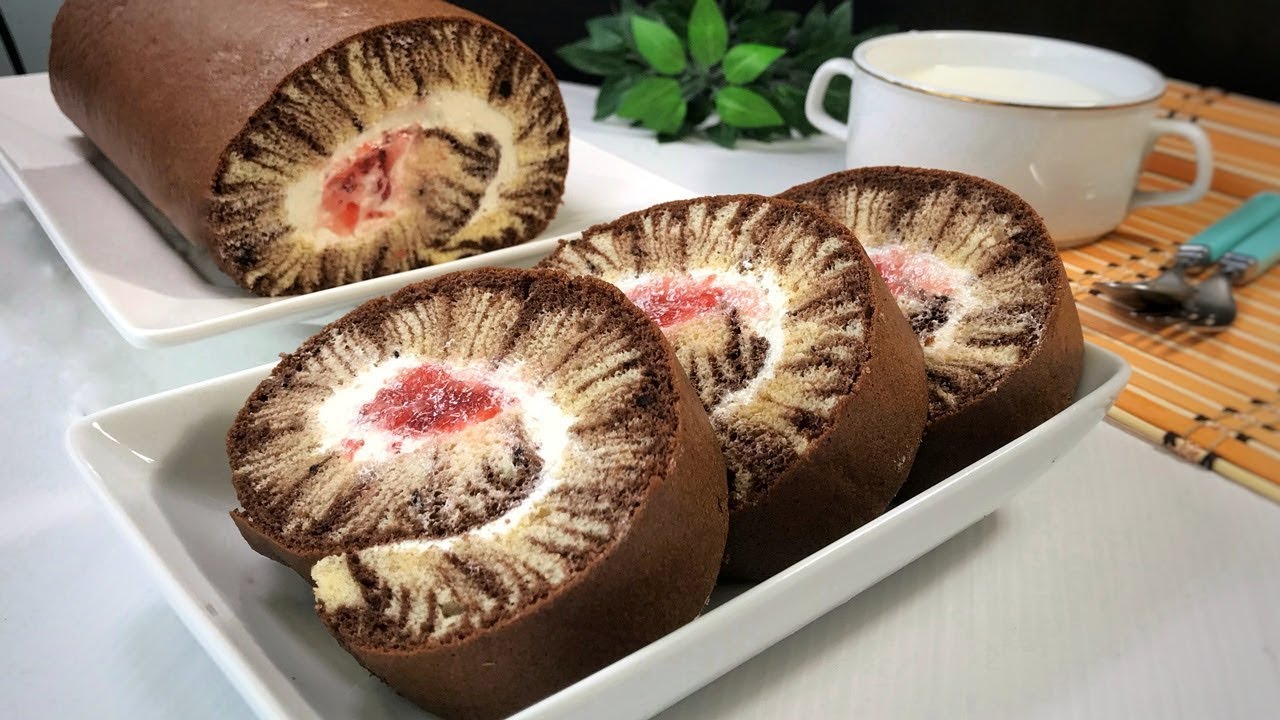 เค้กโรลช็อกโกแลต ลายเฮอริเคน  สอนทำเค้กโรลง่ายๆ | Hurricane Swiss Roll-Chocolate
