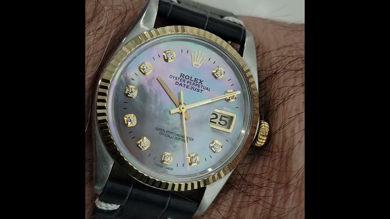 MOP! Rolex 16013 Datejust 36mm 18k SS Mens Diamond MOP Dial Automatic 1980s RA554B