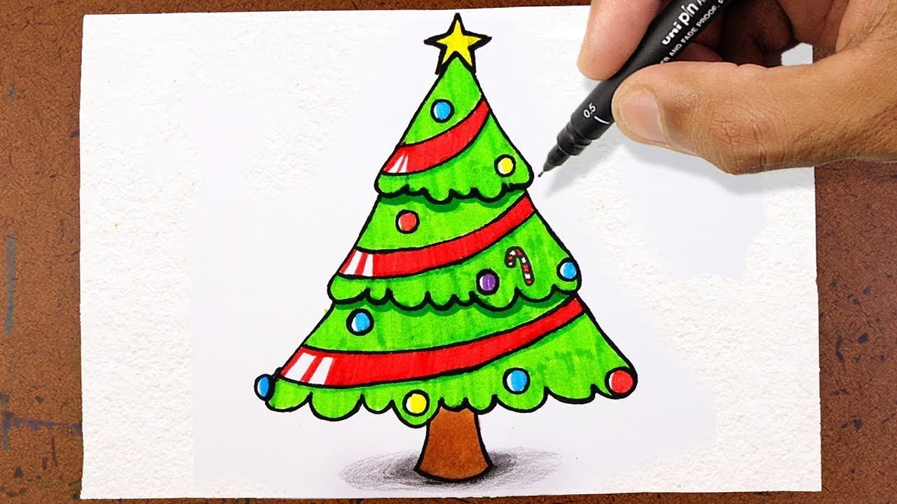 COMO Desenhar e Pintar ÁRVORE DE NATAL, COLORINDO E DESENHANDO FÁCIL
