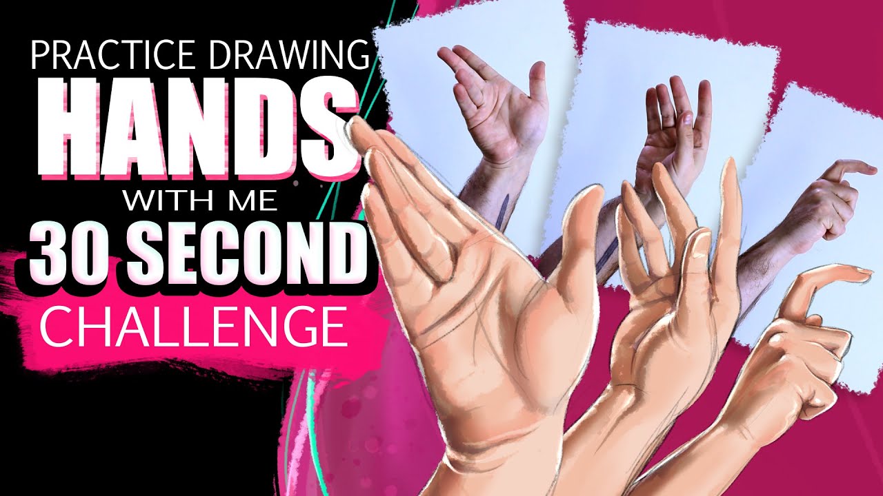 Practice drawing hands with me - 30 sec gesture drawing challenge with live reference included.