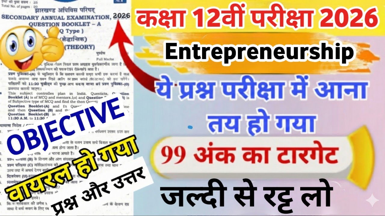 Class 12 Entrepreneurship Vvi Important Question Paper 2026 🔥 | Class 12 Entrepreneurship Paper 2026