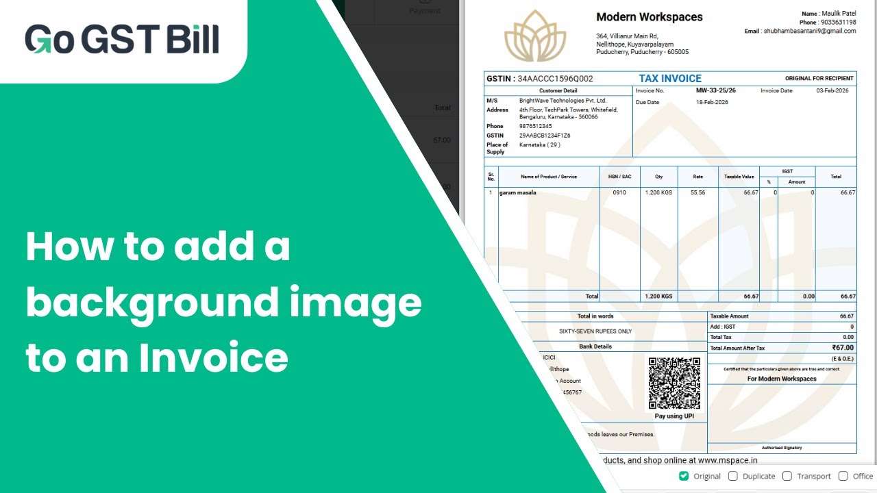 How to add background image in GST invoices in Go GST Bill | Step-by-Step Demo | #accountingsoftware