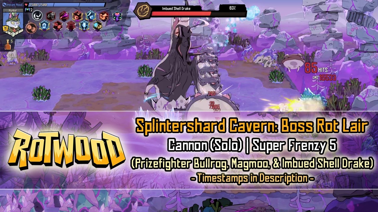 Rotwood - Splinstershard Cavern: Boss Rot Lair [Cannon SF5] Solo Run (Imbued Shell Drake Boss)