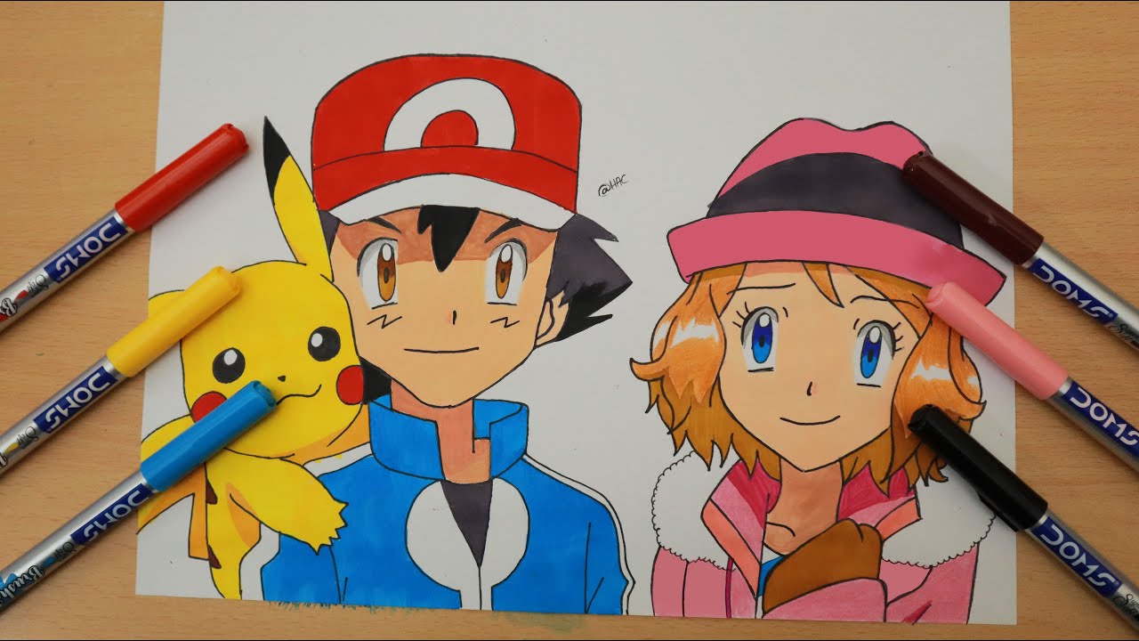 How to draw Ash and Serena