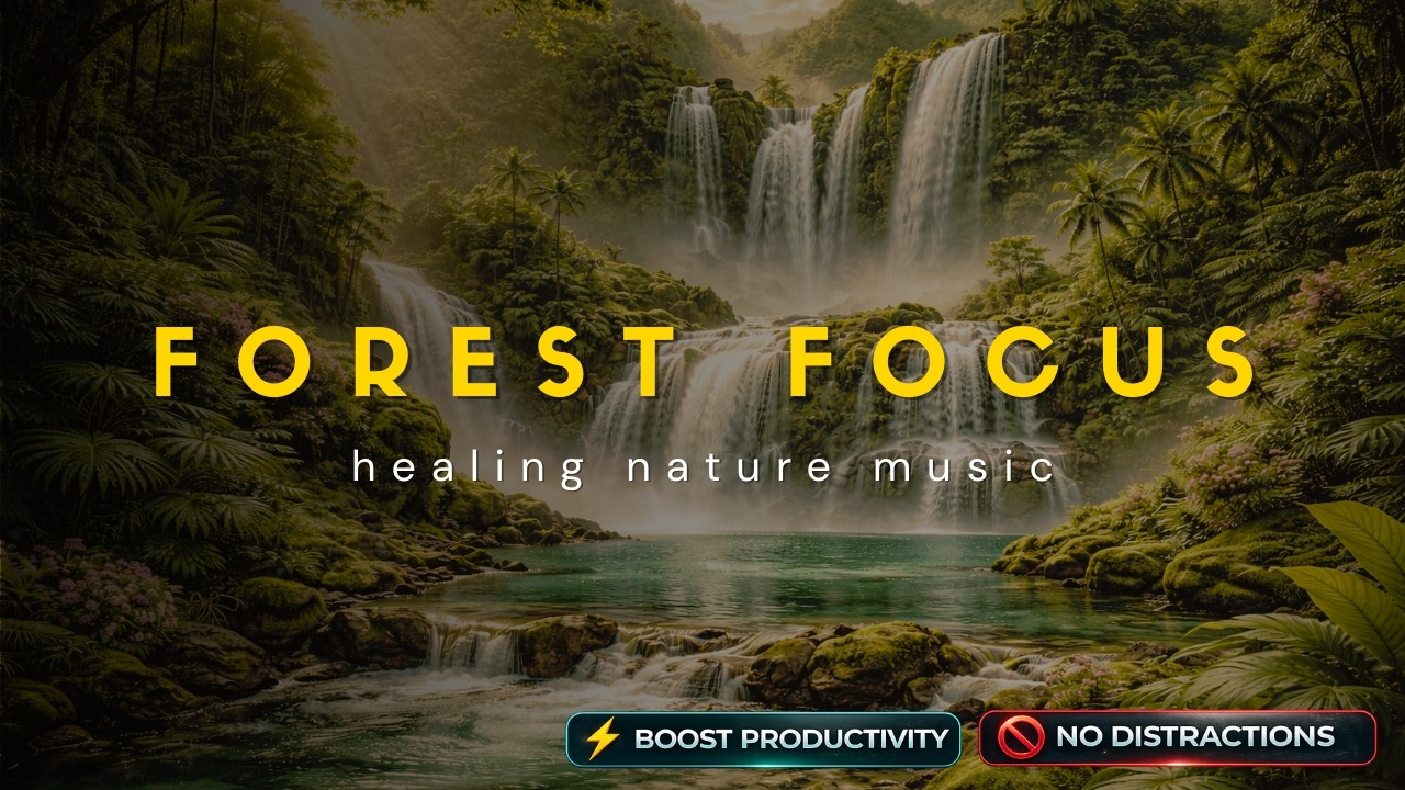 FOCUS MUSIC FOR WORK & STUDYING – PEACEFUL FOREST WATERFALL FOR DEEP FOCUS