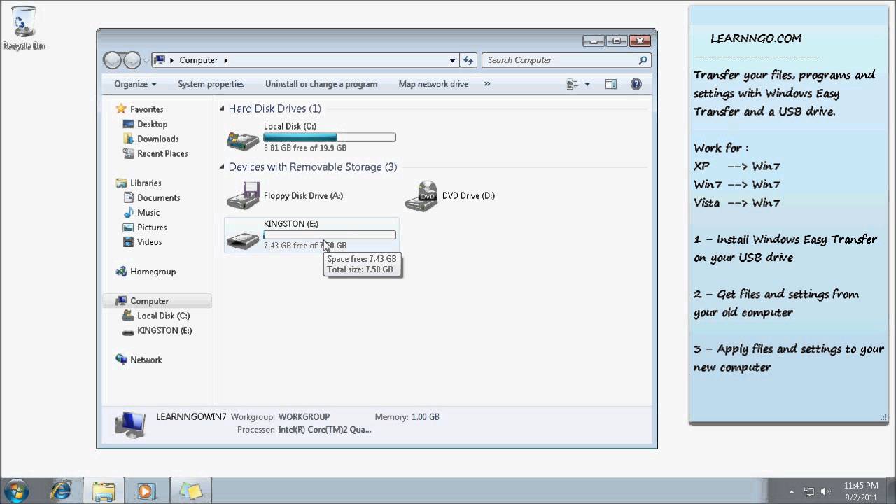 Windows Easy Transfer : Move your files and settings in Windows 7 - LearnNGo.com