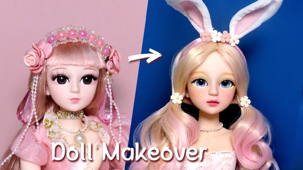 [Doll Repaint] ENG SUB 인형을 핑크빛에 사랑스러운 봄꽃 토끼 소녀로 꾸며줬어요- 60cm 관절 인형 리페인팅 /딩가의 회전목마 (DINGA)