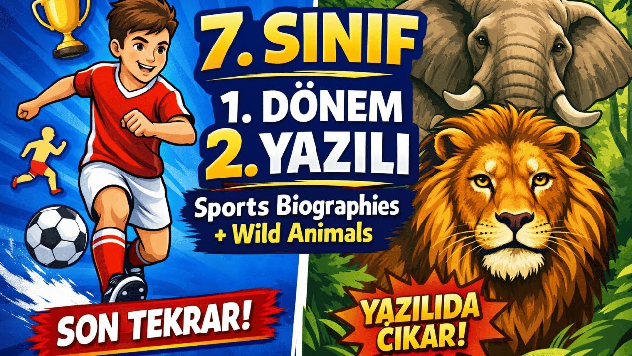 7. Sınıf İngilizce 1. Dönem 2. Yazılı | Sports Biographies & Wild Animals | SON TEKRAR