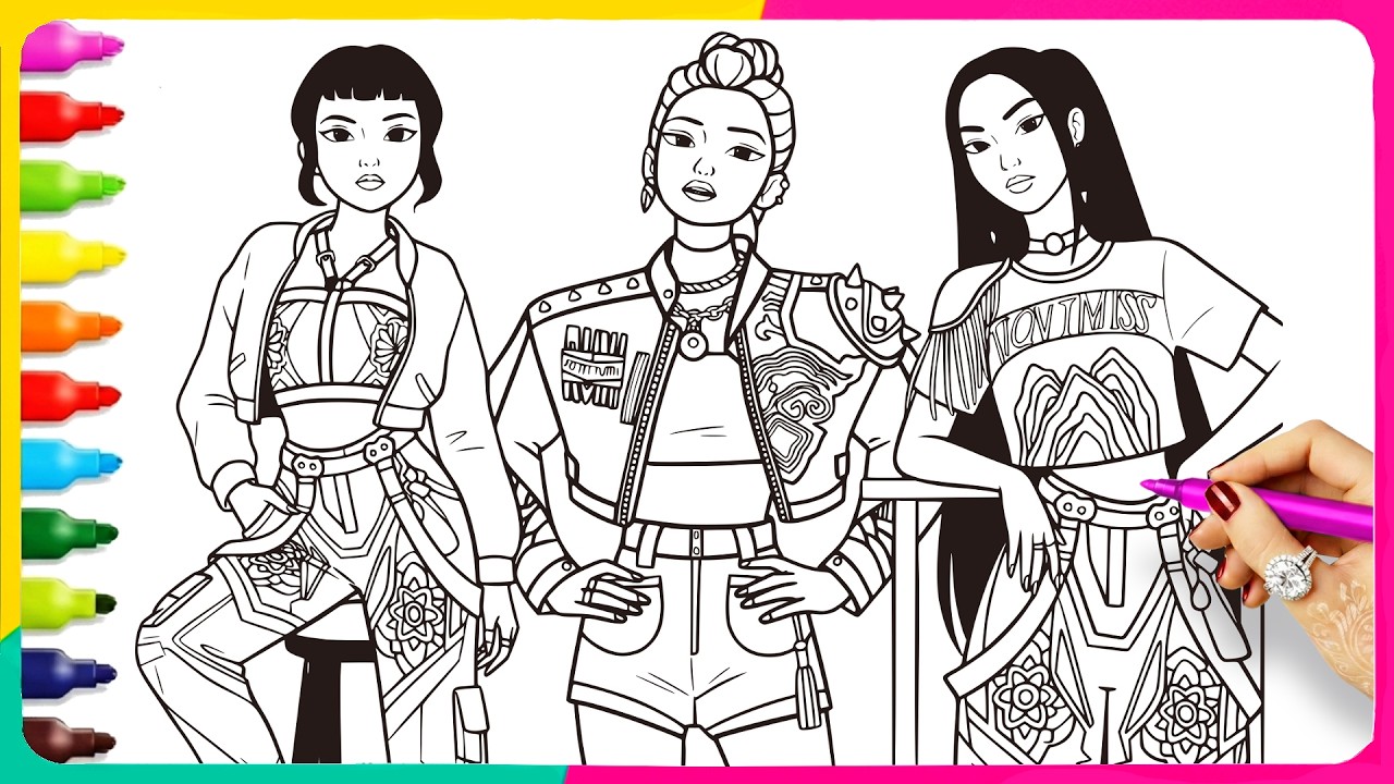 Satisfying Coloring Pages ❤️ KPop Demon Hunters FanArt Coloring Pages - Zoey, Rumi and Mira😊
