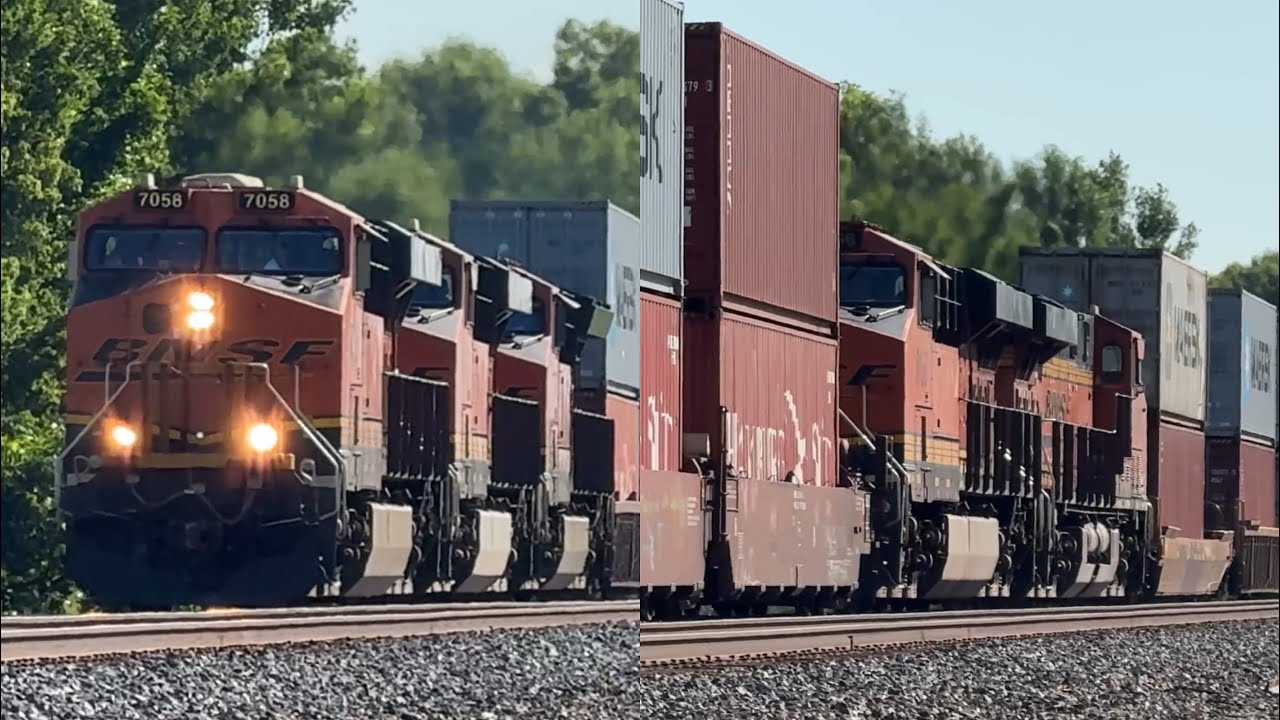 Giant 3x2x0 BNSF Mega Stack train powering west! BNSF Transcon: Marceline sub..6/28/25