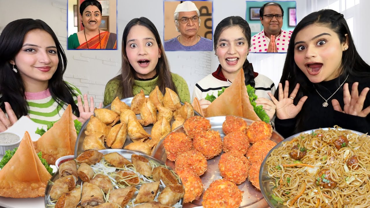 Guess the TMKOC Merge Picture Food Eating Challenge | Kurkure Momos, Samosa, Chow Mein, Spring Rolls
