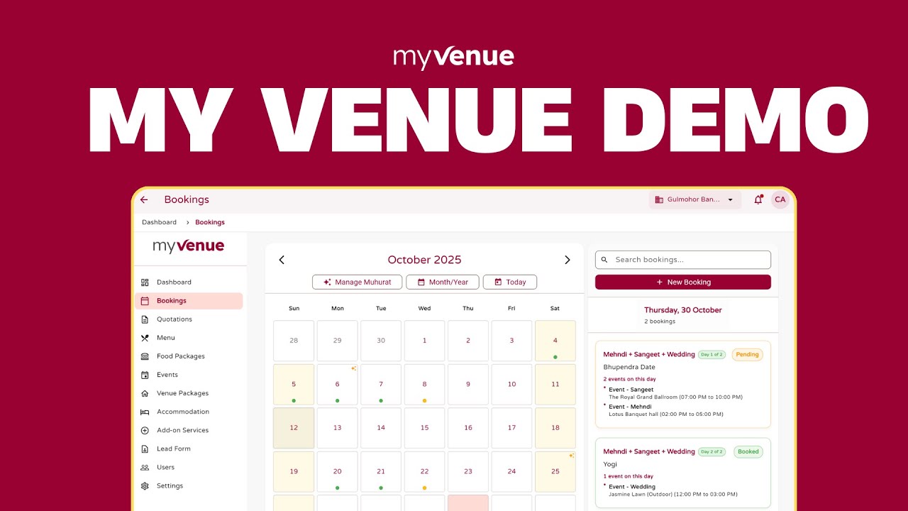 My Venue Demo | The Ultimate Banquet Management System for Modern Venues