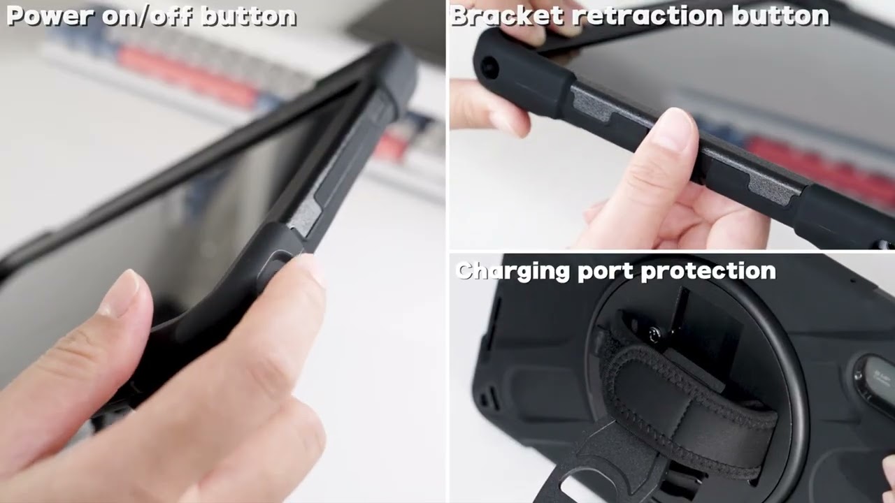 Silicone Hybrid PC Tablet Case with Holder & Shoulder Strap