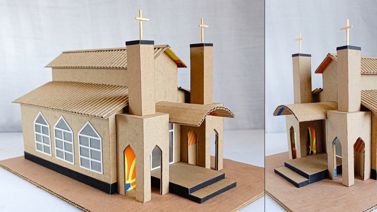 How To Make Cardboard Church With Dimensions | Cardboard House | Cardboard