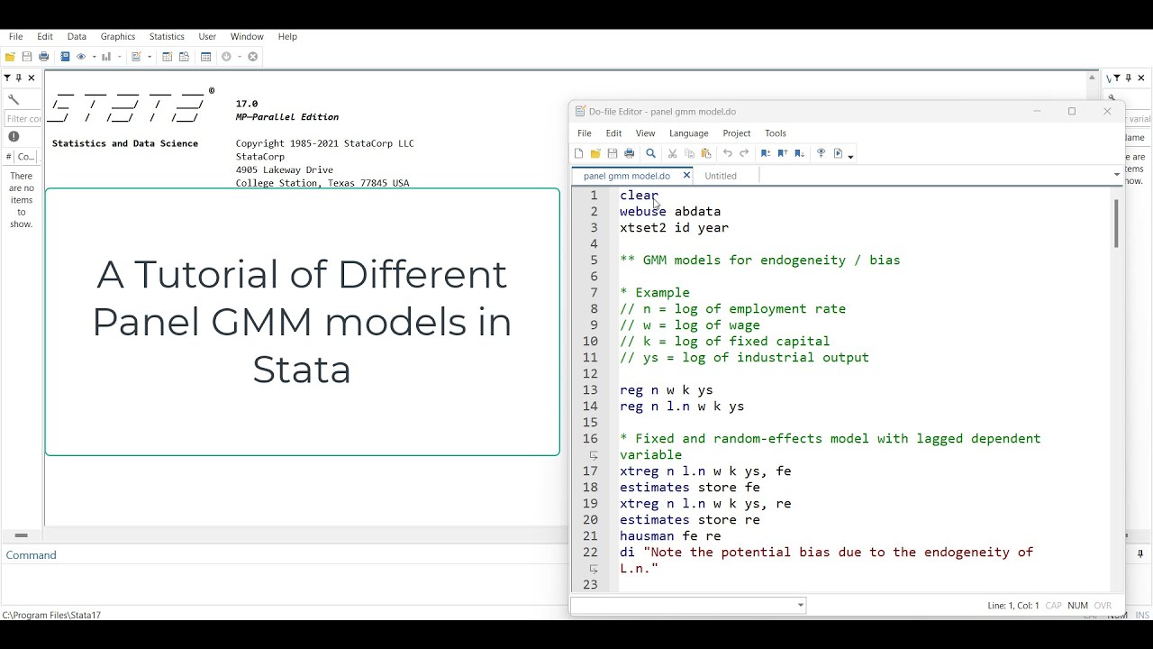 A Tutorial in Panel GMM models in Stata - 2SLS, GMM, Arellano Bond, Blundell Bond, Sys & Diff. GMM