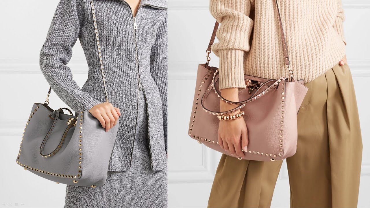 Valentino Garavani bag. Rockstud medium textured-leather tote.