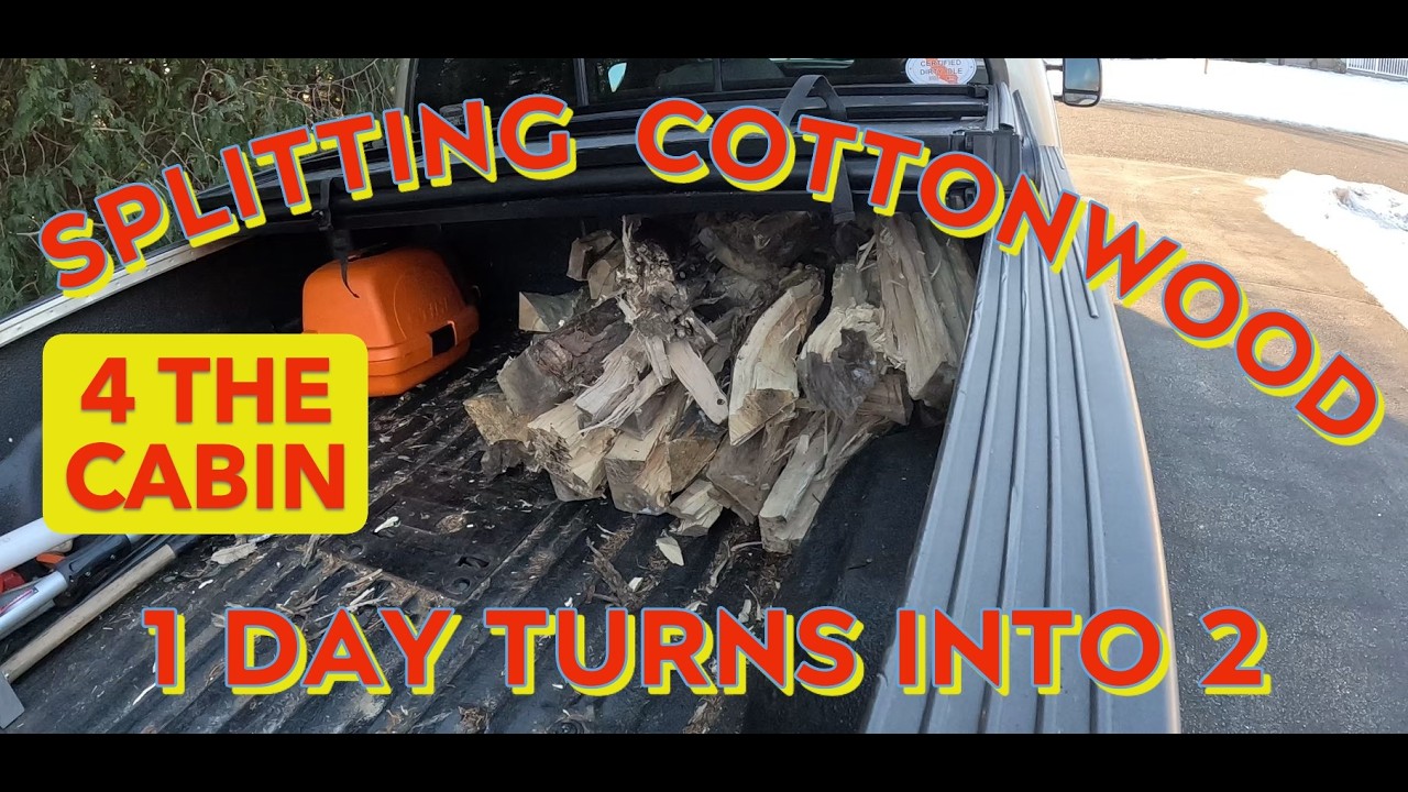 SPLITTING GNARLY, TWISTY COTTONWOOD FOR THE WOODSTOVE AT THE CABIN. - #32