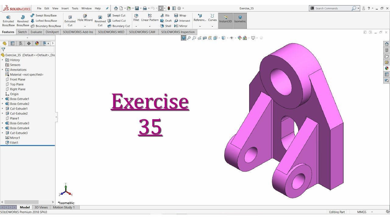 ⚡ SOLIDWORKS || Beginners Tutorial || Exercise - 35 || with narration.