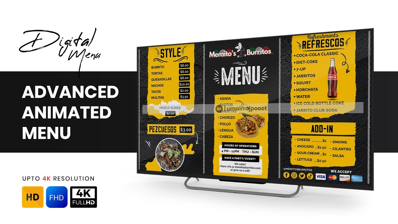 Restaurant Animated Menu | Advanced Digital Menu Board Animation (HD/4K)