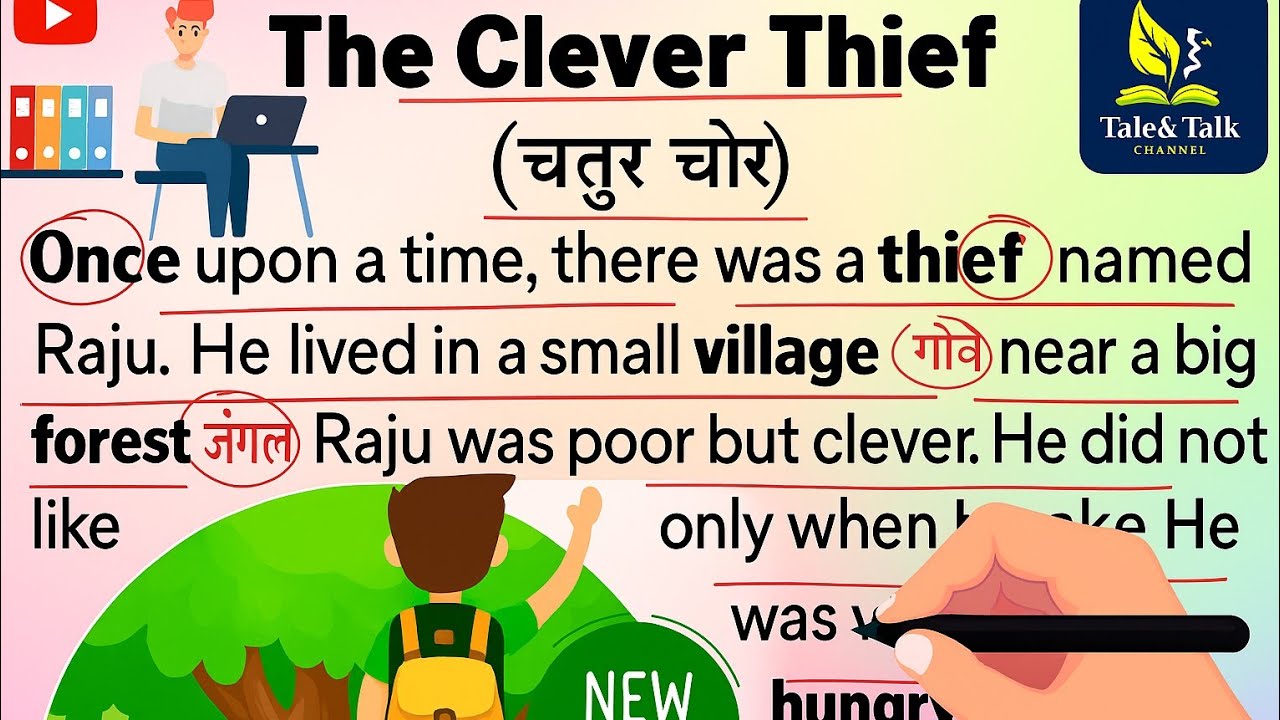 The clever thief ll चतुर चोर ll English to Hindi translation story ll learn English with stories..