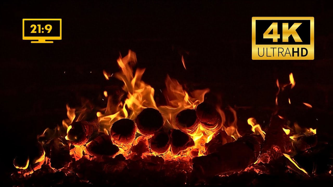 4K Ultrawide Fireplace 21:9🔥Crackling Night Fire for Sleep,12 Hours Ultra Wide HD Cozy Fire Ambience