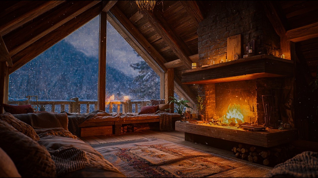 Snowy Night in a Cozy Cabin ❄️ Piano Melodies for Stress Relief