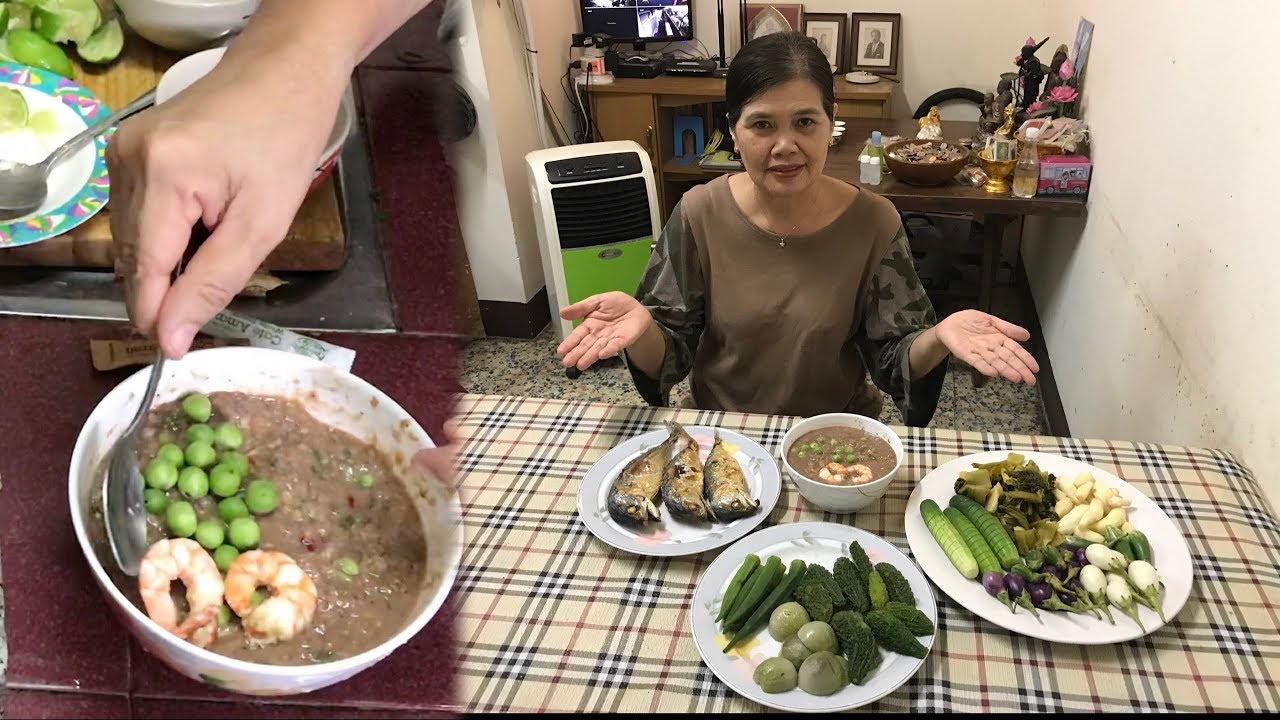 สูตรน้ำพริกกะปิกุ้งสด ผักลวก ปลาทูทอด สูตรบ้านโดโด้พาเที่ยว ตอน 2 Fried mackerel  shrimp paste sauce