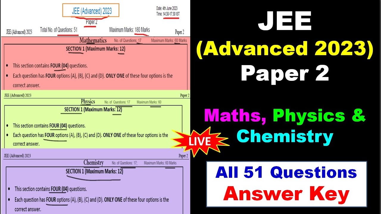 IIT JEE Advanced 2023 Paper 2 Question Paper (Official OUT), Answer Key, Solutions