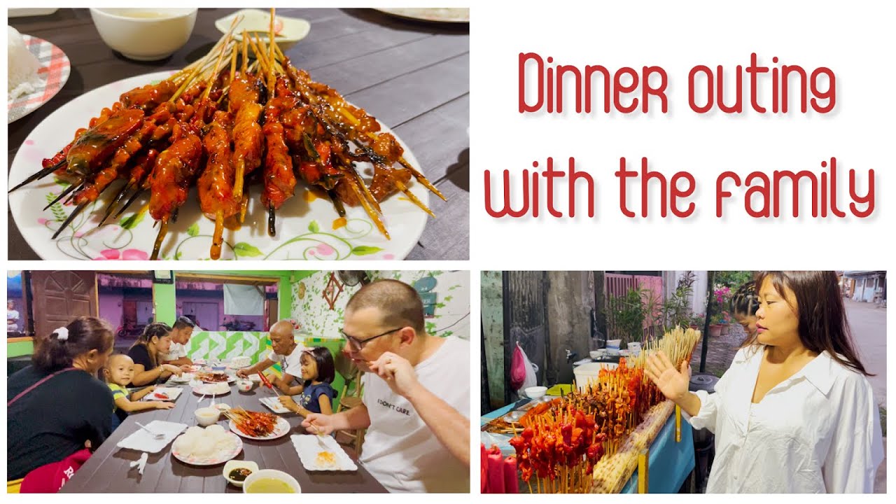 Family Filipino barbecue dinner in a small town of The Philippines