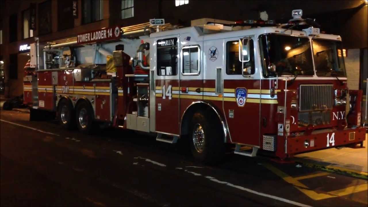 CLOSE UP VIEW OF THE BRAND NEW FDNY TOWER LADDER 14, ACTING FDNY LADDER 25, ON UPPER WEST SIDE, NYC.