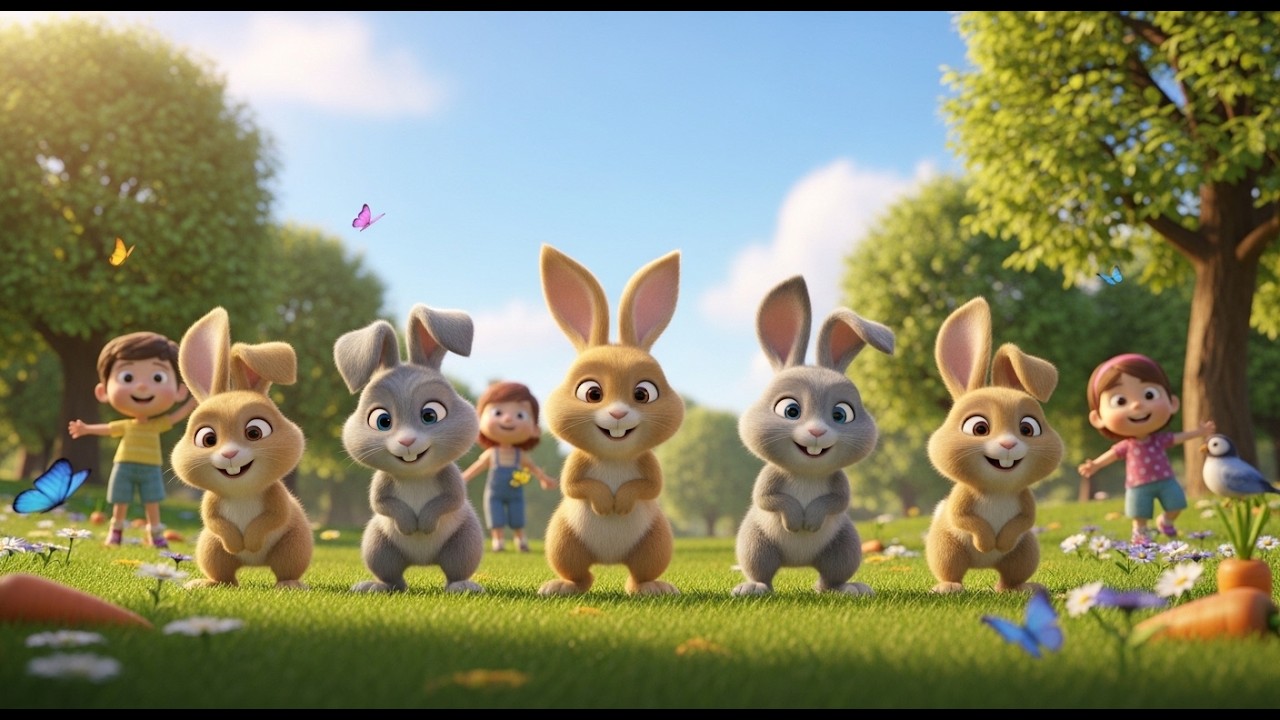 Five Little Bunnies Jumping on the Grass | Counting & Animal Song for Kids  Nursery Rhyme Sing Along