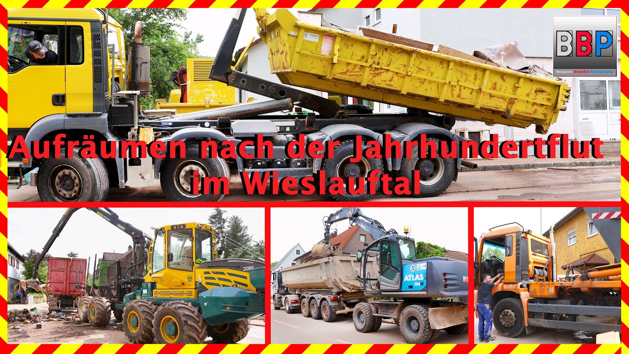 Maschinen im Einsatz - Jahrhundertflut im Wieslauftal, 05.06.2024. #hochwasser #rudersberg