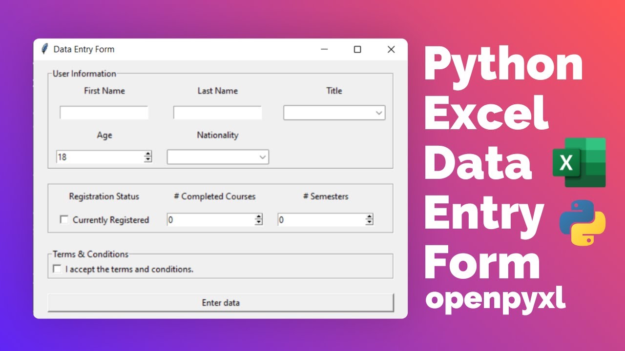Форма ввода данных Python Excel с помощью Tkinter: руководство для начинающих — проект Python GUI...