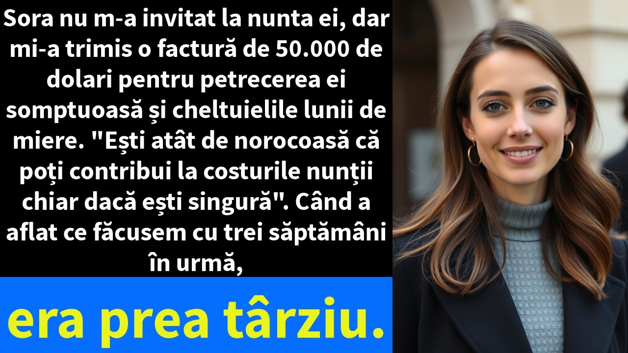 Sora nu m-a invitat la nunta ei, dar mi-a trimis o factură de 50.000 de dolari pentru petrecerea