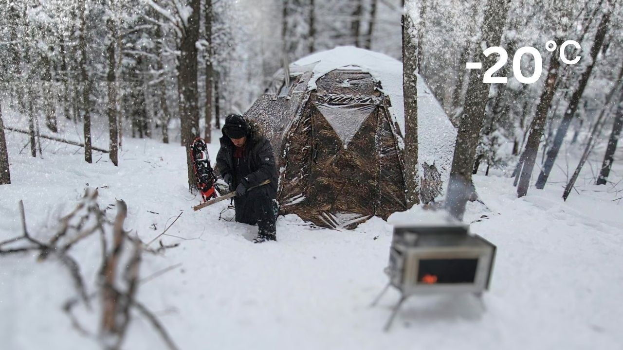 Hot Tent Camping during a Winter Storm | 1st Time Winter Camping in the Canadian Wilderness