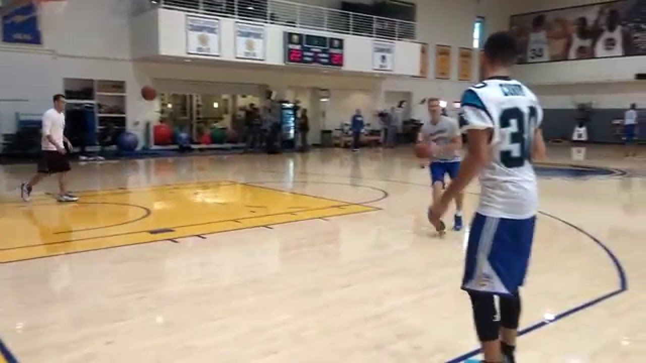 [!] 4 minutes of Stephen Curry shooting in jersey Panthers head coach Ron Rivera gave him last year