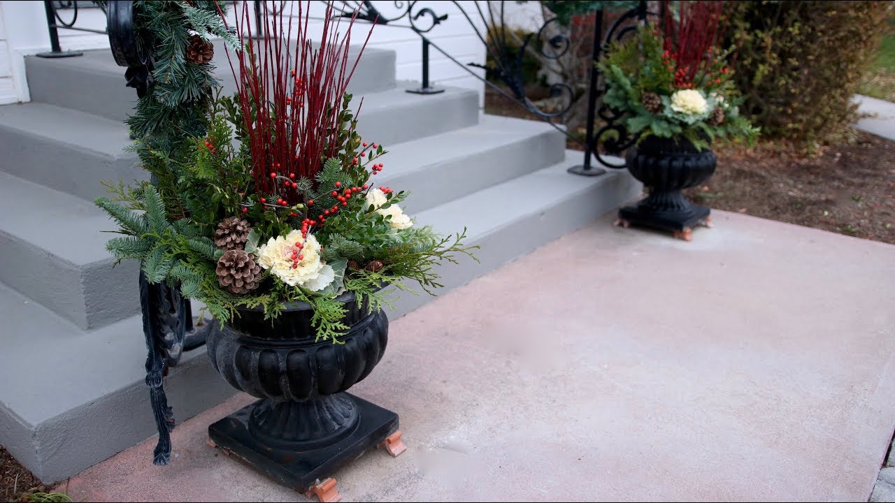 Idea for Front Porch Christmas Containers